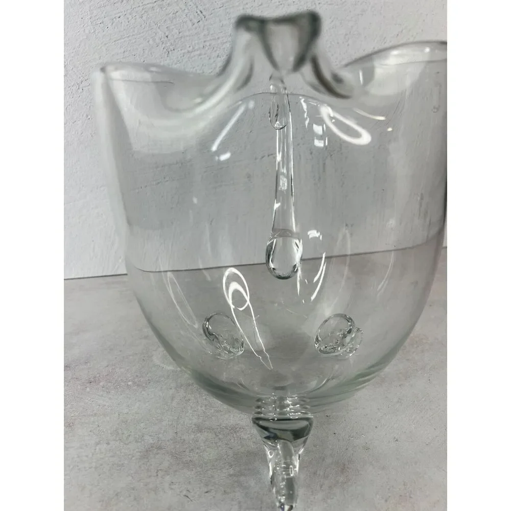 Vintage Blown Clear Glass Pitcher With‎ Three Legs & Handle Unique MCM Diffrent